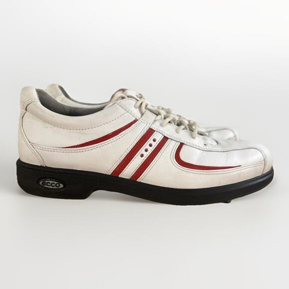 ECCO Golf Shoes Mens 5.5 Women’s 7.5 White Red Leather Soft Spikes - Picture 3 of 10
